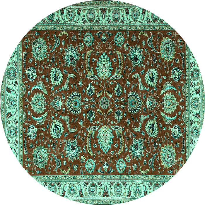 Round Machine Washable Persian Turquoise Traditional Area Rugs, wshtr1203turq
