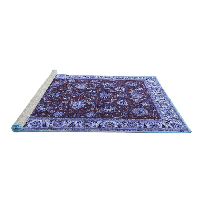 Sideview of Machine Washable Persian Blue Traditional Rug, wshtr1203blu
