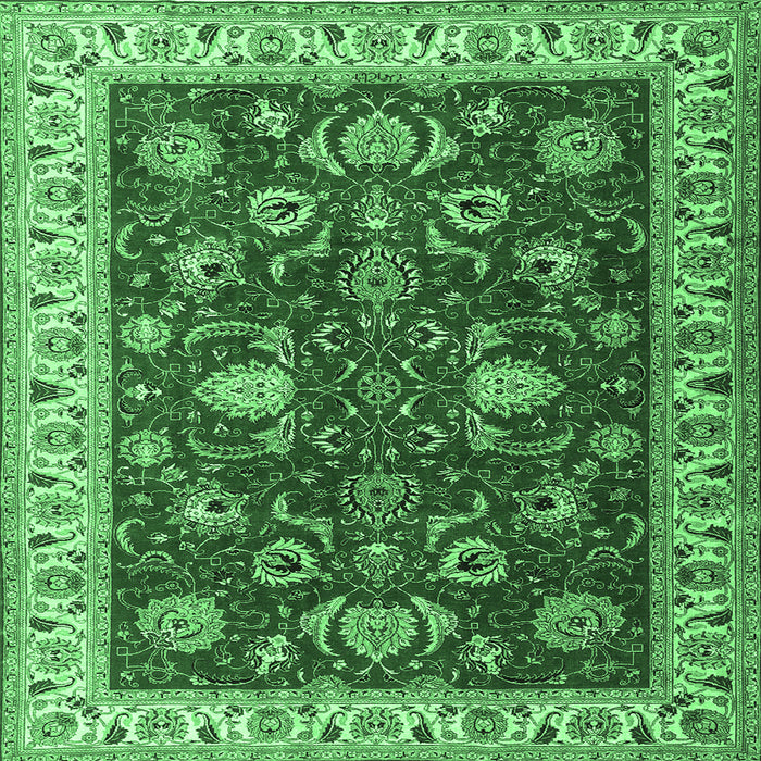 Square Machine Washable Persian Emerald Green Traditional Area Rugs, wshtr1203emgrn