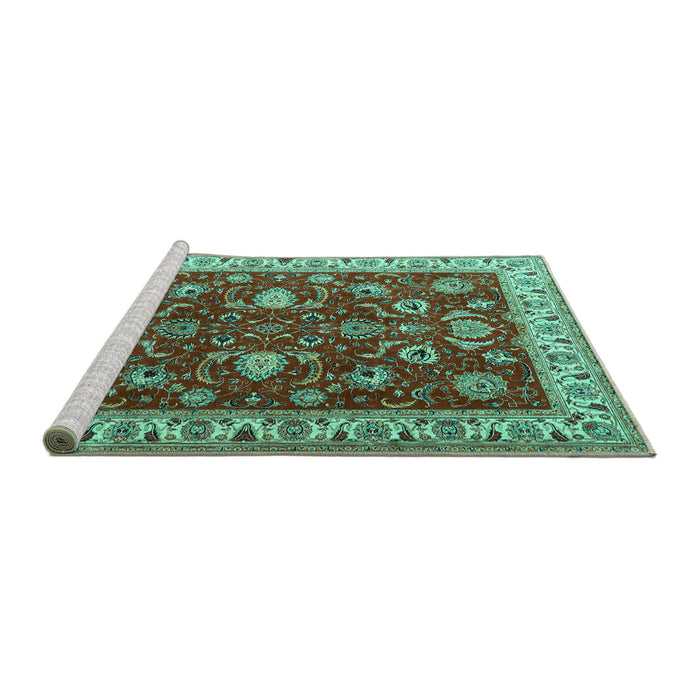 Sideview of Machine Washable Persian Turquoise Traditional Area Rugs, wshtr1203turq