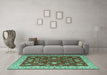 Machine Washable Persian Turquoise Traditional Area Rugs in a Living Room,, wshtr1203turq