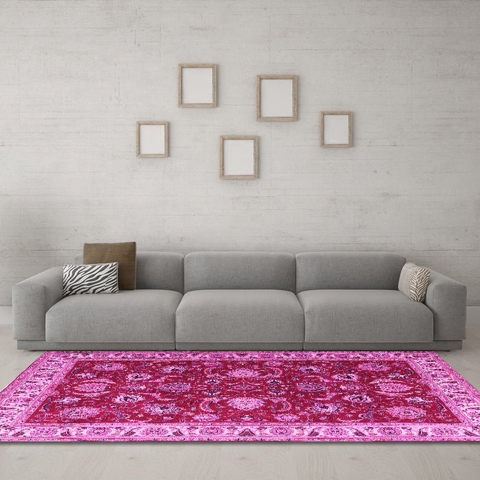 Machine Washable Persian Pink Traditional Rug in a Living Room, wshtr1203pnk
