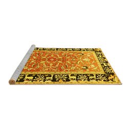 Sideview of Machine Washable Animal Yellow Traditional Rug, wshtr1204yw