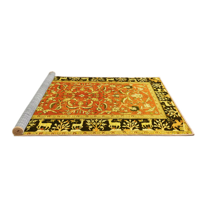 Sideview of Machine Washable Animal Yellow Traditional Rug, wshtr1204yw