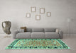 Machine Washable Animal Turquoise Traditional Area Rugs in a Living Room,, wshtr1204turq