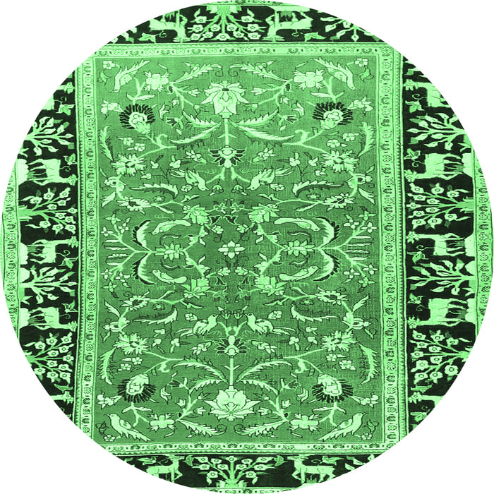 Round Machine Washable Animal Emerald Green Traditional Area Rugs, wshtr1204emgrn