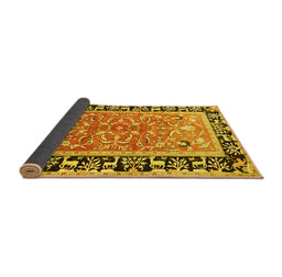 Sideview of Animal Yellow Traditional Rug, tr1204yw