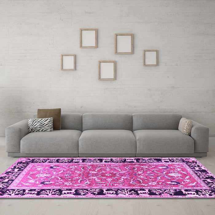 Machine Washable Animal Purple Traditional Area Rugs in a Living Room, wshtr1204pur