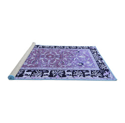 Sideview of Machine Washable Animal Blue Traditional Rug, wshtr1204blu