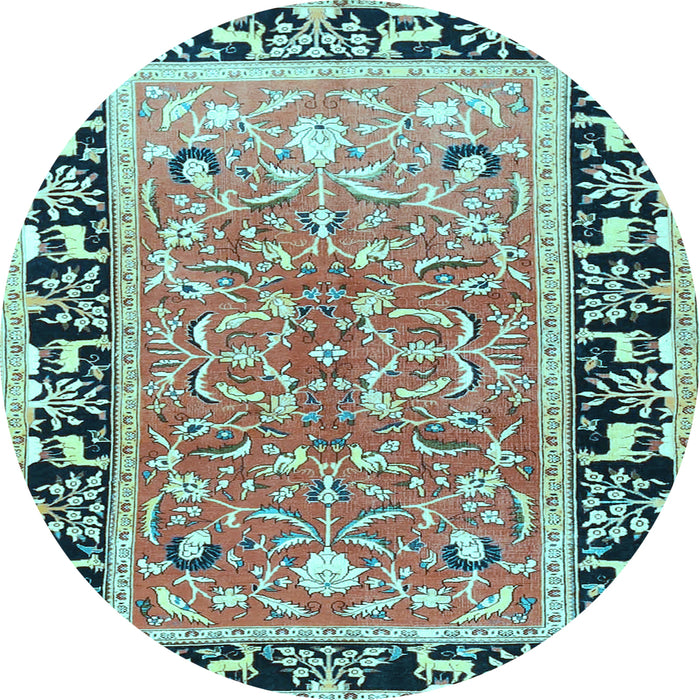 Round Animal Light Blue Traditional Rug, tr1204lblu