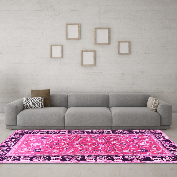 Machine Washable Animal Pink Traditional Rug in a Living Room, wshtr1204pnk