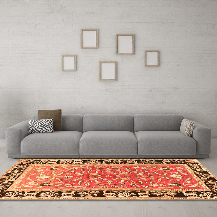 Machine Washable Animal Orange Traditional Area Rugs in a Living Room, wshtr1204org