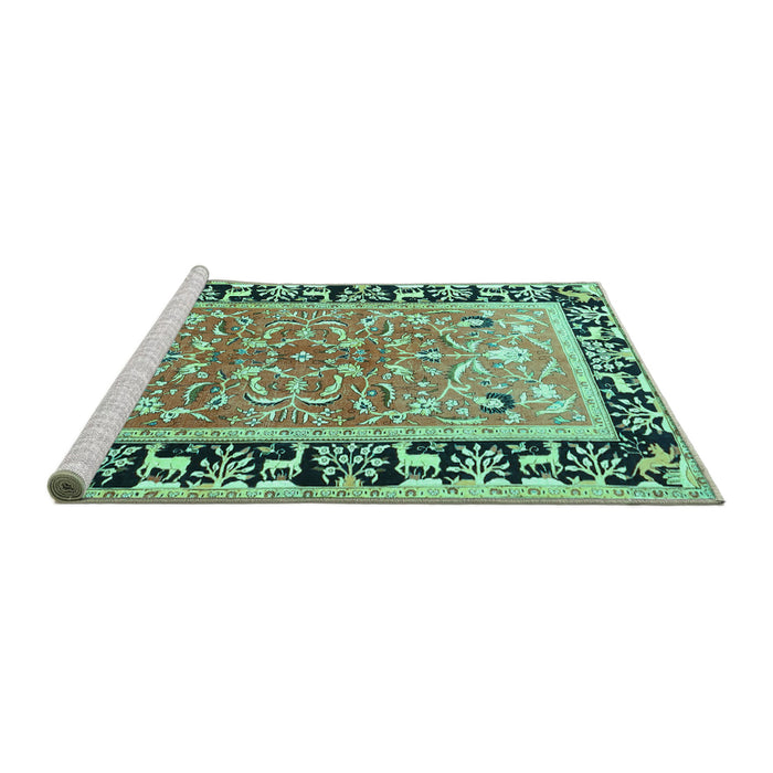 Sideview of Machine Washable Animal Turquoise Traditional Area Rugs, wshtr1204turq