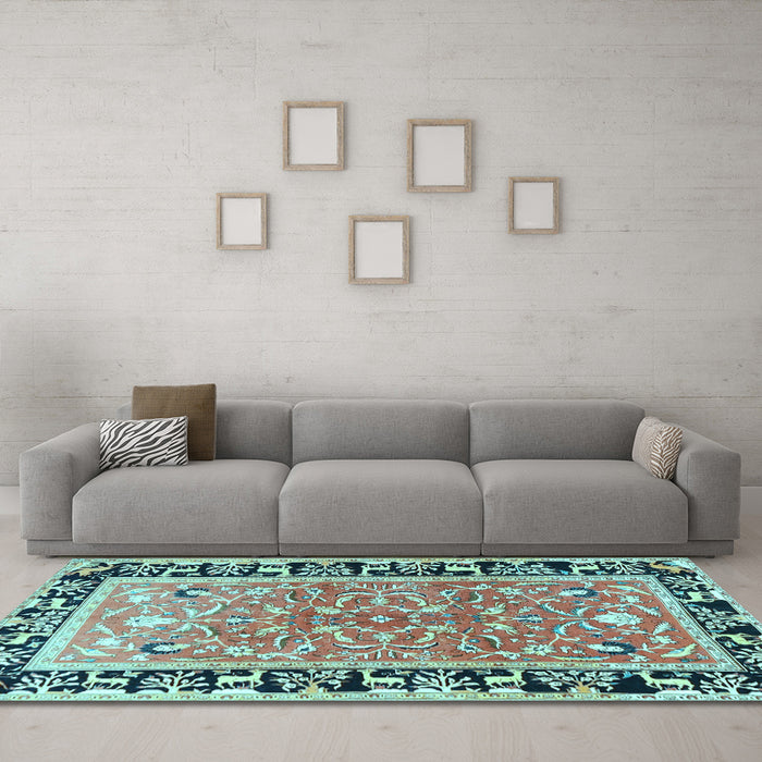 Machine Washable Animal Light Blue Traditional Rug in a Living Room, wshtr1204lblu