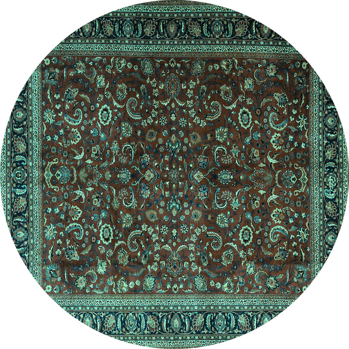 Round Persian Turquoise Traditional Rug, tr1205turq