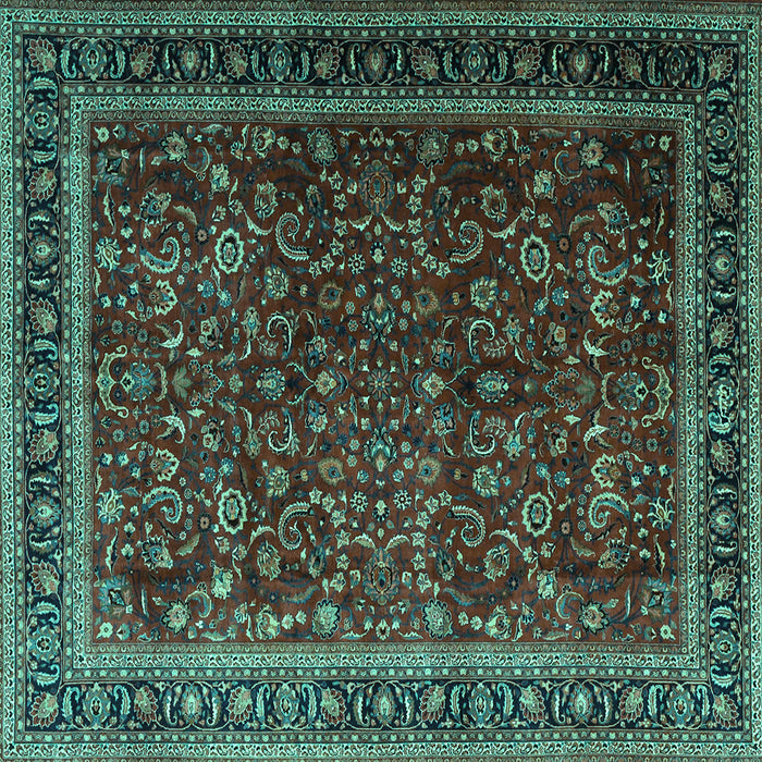 Square Machine Washable Persian Turquoise Traditional Area Rugs, wshtr1205turq