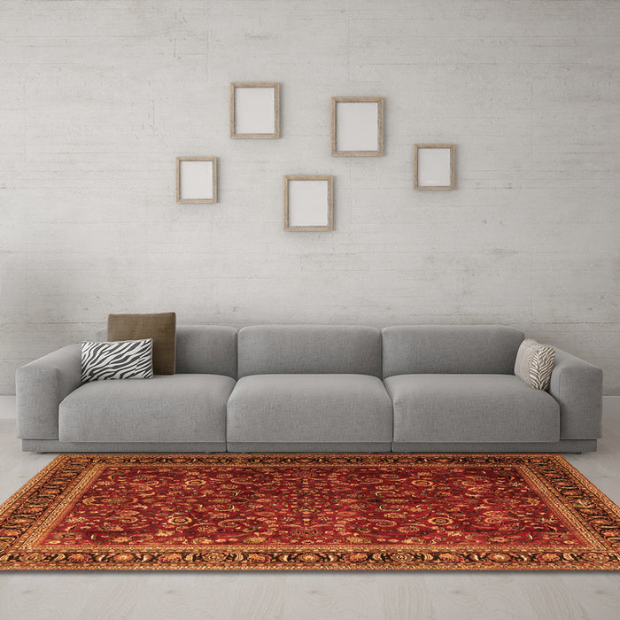 Machine Washable Persian Orange Traditional Area Rugs in a Living Room, wshtr1205org