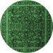 Round Machine Washable Persian Emerald Green Traditional Area Rugs, wshtr1205emgrn