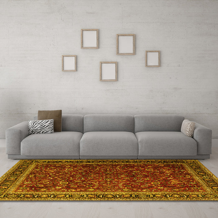 Machine Washable Persian Yellow Traditional Rug in a Living Room, wshtr1205yw