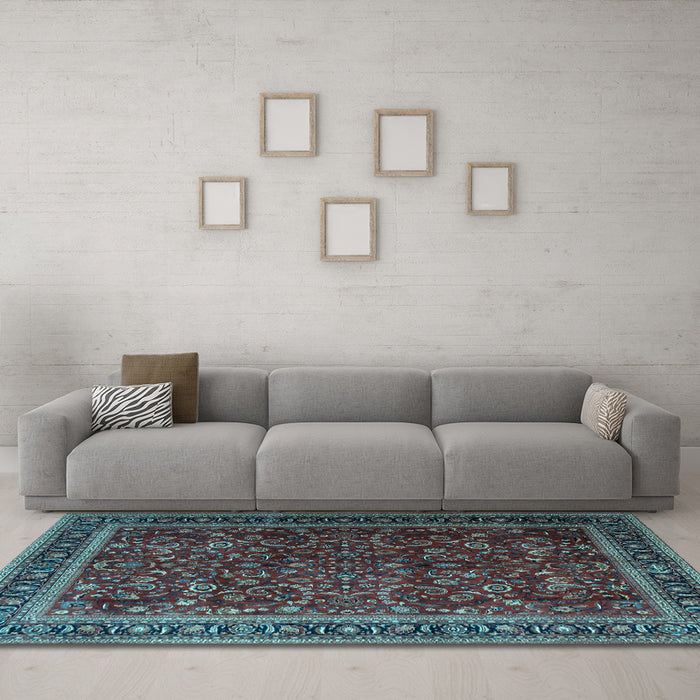Machine Washable Persian Light Blue Traditional Rug in a Living Room, wshtr1205lblu