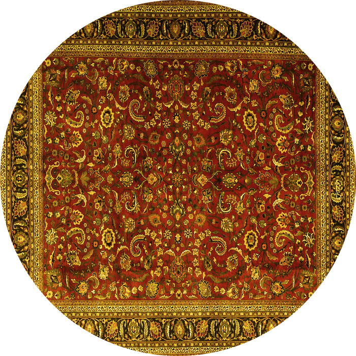 Round Persian Yellow Traditional Rug, tr1205yw