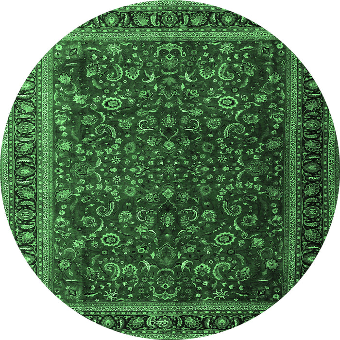 Round Persian Emerald Green Traditional Rug, tr1205emgrn