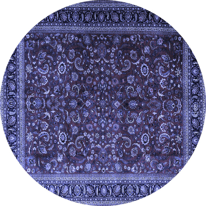 Round Machine Washable Persian Blue Traditional Rug, wshtr1205blu