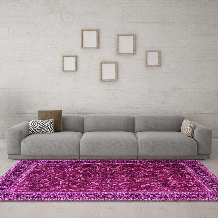Machine Washable Persian Pink Traditional Rug in a Living Room, wshtr1205pnk