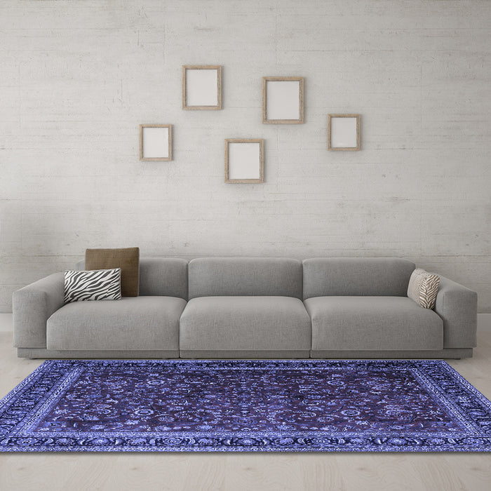 Machine Washable Persian Blue Traditional Rug in a Living Room, wshtr1205blu