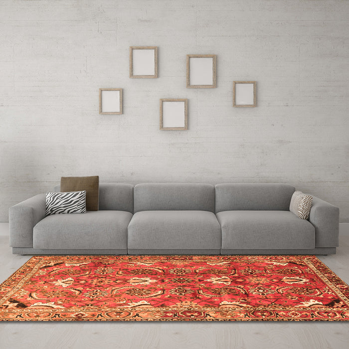 Machine Washable Persian Orange Traditional Area Rugs in a Living Room, wshtr1206org