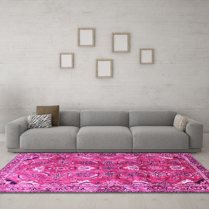 Machine Washable Persian Pink Traditional Rug in a Living Room, wshtr1206pnk