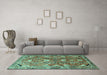 Machine Washable Persian Turquoise Traditional Area Rugs in a Living Room,, wshtr1206turq