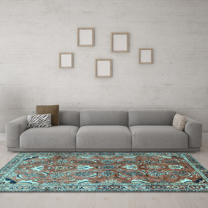 Machine Washable Persian Light Blue Traditional Rug in a Living Room, wshtr1206lblu