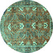 Round Machine Washable Persian Turquoise Traditional Area Rugs, wshtr1206turq