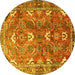 Round Machine Washable Persian Yellow Traditional Rug, wshtr1206yw