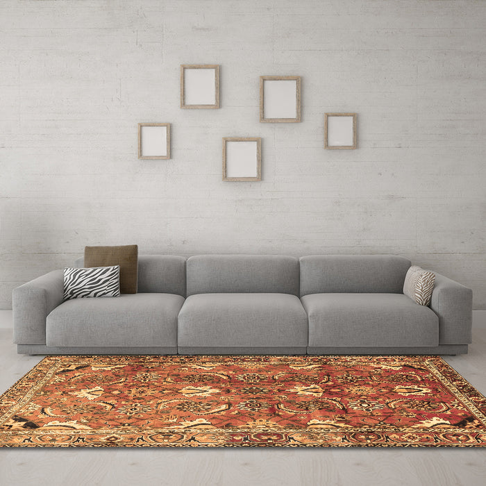 Machine Washable Persian Brown Traditional Rug in a Living Room,, wshtr1206brn