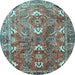 Round Machine Washable Persian Light Blue Traditional Rug, wshtr1206lblu