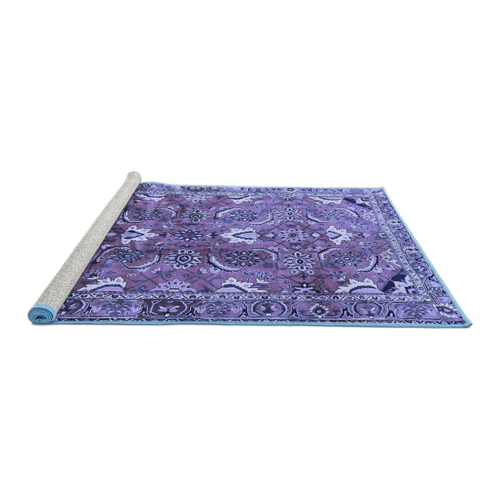 Sideview of Machine Washable Persian Blue Traditional Rug, wshtr1206blu