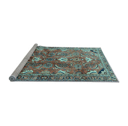 Sideview of Machine Washable Persian Light Blue Traditional Rug, wshtr1206lblu