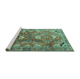 Sideview of Machine Washable Persian Turquoise Traditional Area Rugs, wshtr1206turq