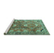 Sideview of Machine Washable Persian Turquoise Traditional Area Rugs, wshtr1206turq