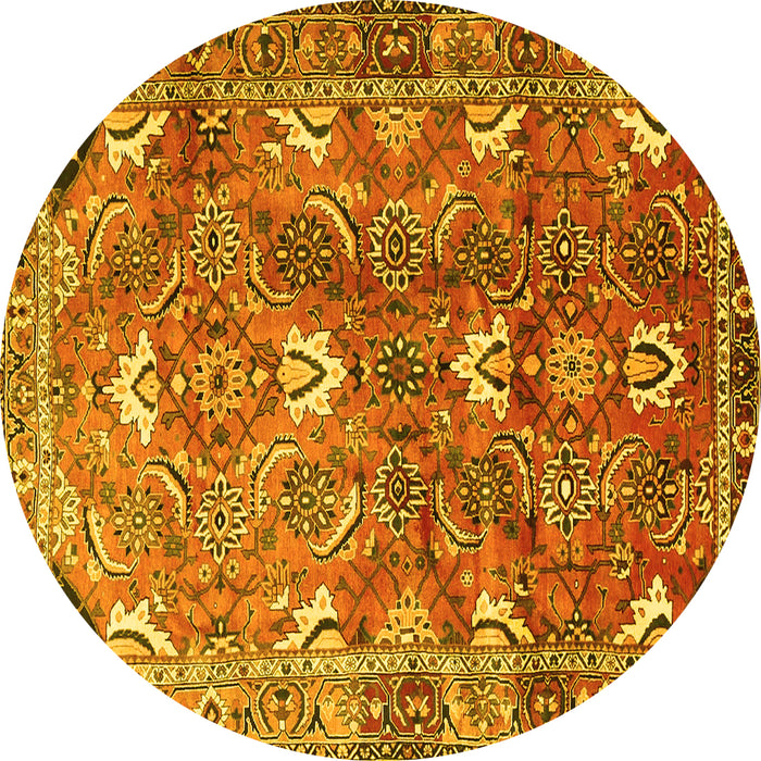 Round Persian Yellow Traditional Rug, tr1206yw