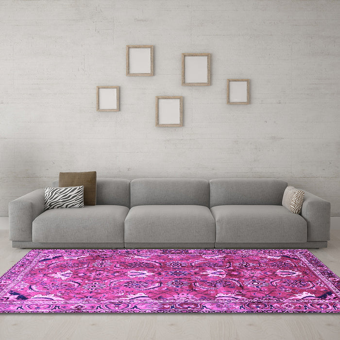 Machine Washable Persian Purple Traditional Area Rugs in a Living Room, wshtr1206pur