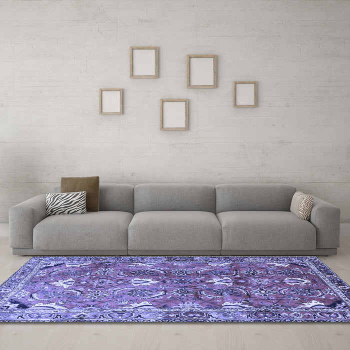Machine Washable Persian Blue Traditional Rug in a Living Room, wshtr1206blu