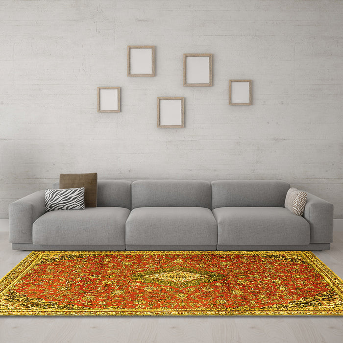 Machine Washable Persian Yellow Traditional Rug in a Living Room, wshtr1207yw