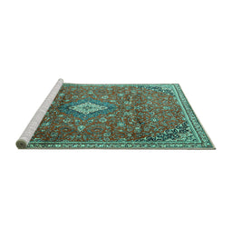 Sideview of Machine Washable Persian Turquoise Traditional Area Rugs, wshtr1207turq