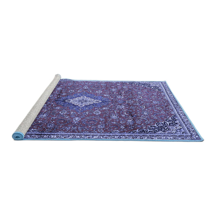 Sideview of Machine Washable Persian Blue Traditional Rug, wshtr1207blu