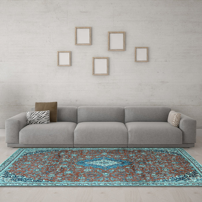 Machine Washable Persian Light Blue Traditional Rug in a Living Room, wshtr1207lblu