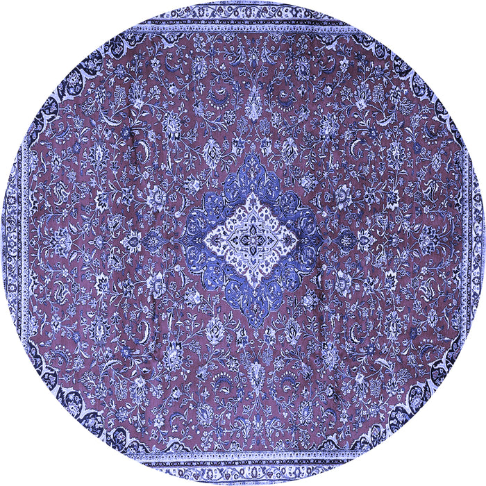 Round Machine Washable Persian Blue Traditional Rug, wshtr1207blu