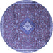 Round Machine Washable Persian Blue Traditional Rug, wshtr1207blu